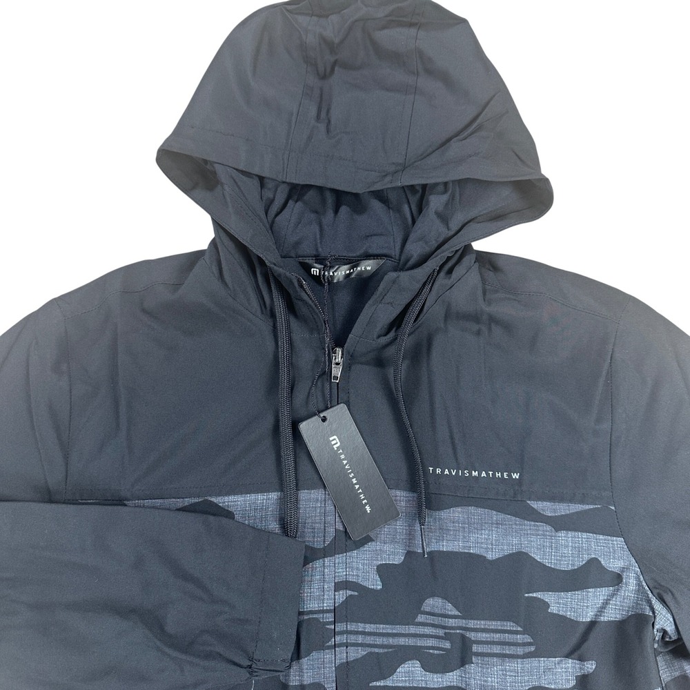 TravisMathew Camo Tech Golf Hoodie Mens Small Black Full Zip Jacket TMA1MAA186